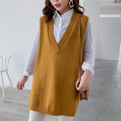 China 2021 Autumn Korean College Style Breathable Knitted V-Neck Sweater Top Wide Slit Plus Size Sweater Women's Vest for sale