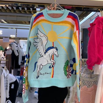 China Factory Custom Anti-shrink Winter Sweater Women Winter Sweater Knitted Anti-Shrink Cartoon Anime Crewneck Cotton Blue Sweater for sale