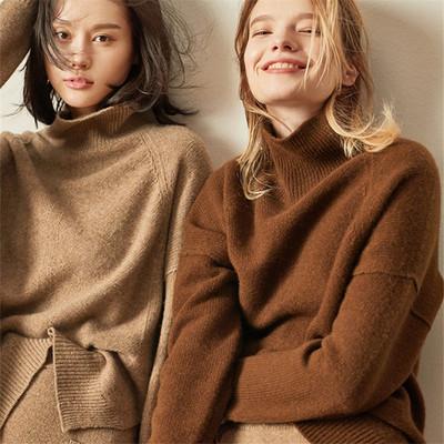 China Custom Women's Anti-Wrinkle Cashmere Sweater Factory Women's Sweater Turtle Neck Loose Knit Sweater Plus Size for sale