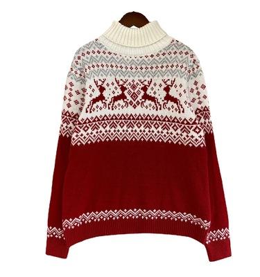 China Factory Anti-Shrink Custom Anti-Shrink Knit Christmas Sweater Couples Winter High Necks Long Sleeve Loose Women Sweaters for sale