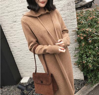 China Autumn New Wholesale Hooded Cashmere Style Anti-Shrink Hooded Cashmere Mid Length Sweater Dress Bottoming Shirt Knitted Dress Women for sale