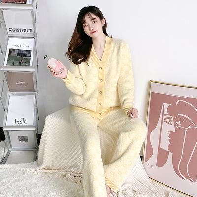 China Wholesale QUICK DRY Leisure Winter Women's Cardigan Pajamas Thickening Sweater Home Warm Fuzzy Knitted Wear Suit for sale