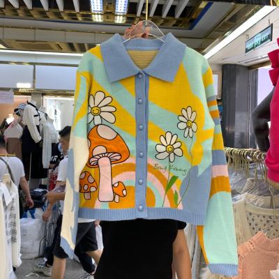 China Autumn Custom Women's Cotton Sweater Cardigan Embroidery Mushroom Flowers Sweater Factory Anti-shrink Anti-shrink for sale