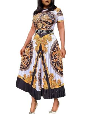 China Wholesale Anti-Wrinkle Anti-Wrinkle Factory Plus Size Fashion High Waist Long Skirt Printed Pleated Dress Women for sale