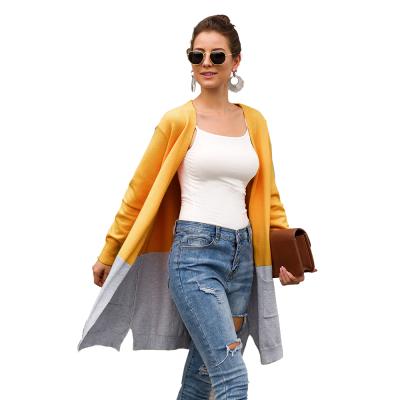 China Anti-shrinkage spring and summer anti-shrinkage sweater with pockets three long color matching striped comfortable loose women's shirt cardigan for sale