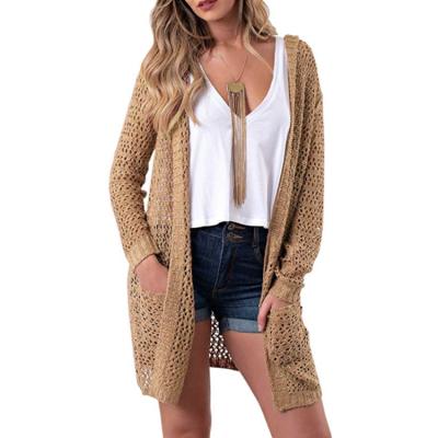 China Factory Wholesale Women's Anti-shrink Hooded Hooded Cavity Solid Color Anti-shrink Long Knitted Cardigans Long for sale