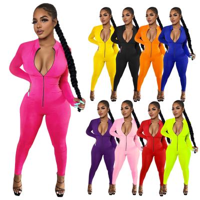 China Fall QUICK DRY QUICK DRY Yoga Zipper Ladies Overalls Long Sleeve Jumpsuit Women Solid Color One Piece Fitted Shape for sale