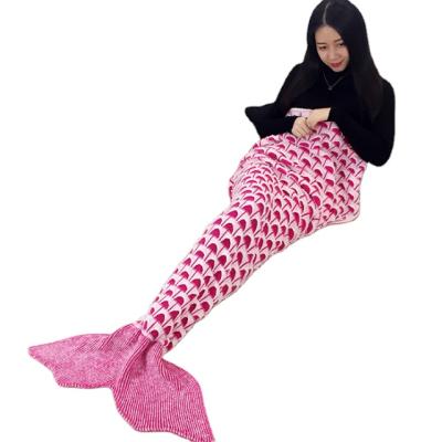 China Cheap Wholesale Fire Retardant Blanket Color Mermaid Tail Women Adult Children 100% Grid Flame Retardant Acrylic Use Knitted Blanket for sale