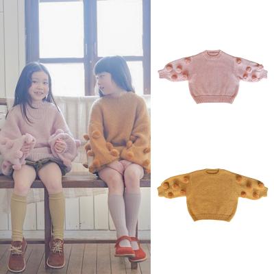 China Factory Girls Ball Lantern Sleeve Anti-Shrinkage Handmade Mohair Knitted Sweater Kid Ready Made for sale