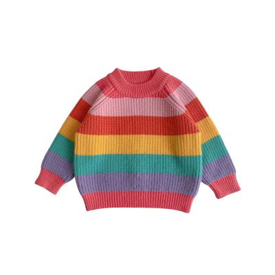 China Factory Wholesale Anti Shrink Anti Shrinkage Girls Knitted Sweaters Baby Kids Rainbow Cotton Knitted Sweater for sale