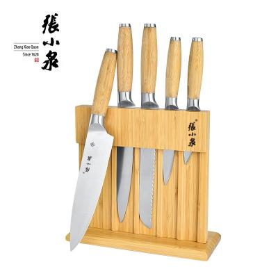 China Sustainable Premium 5pcs Bamboo Knife Set Bamboo Handle Stainless Steel Kitchen Knife Set Block for sale