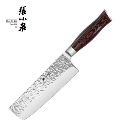 China Sustainable Micarta Handle Knives Kitchen Hammered Japanese Nakiri Knife Chef Knives for sale