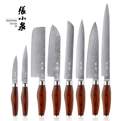 China ODM Manufacturer 8 Pcs Amazon Best Selling Damascus Disposable Kitchen Knife Set With Ergonomic Handle for sale