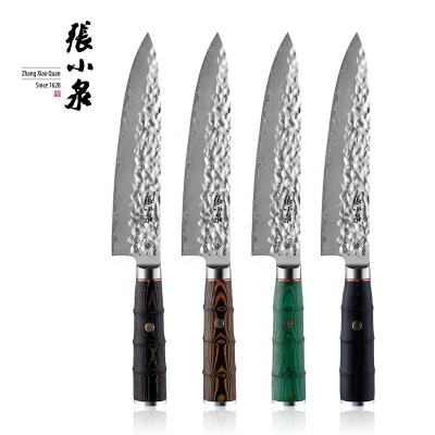 China Sustainable Bamboo Pattern Damascus Shape Hammered Knife Steel Damascus Knife Steel Wood Set for sale