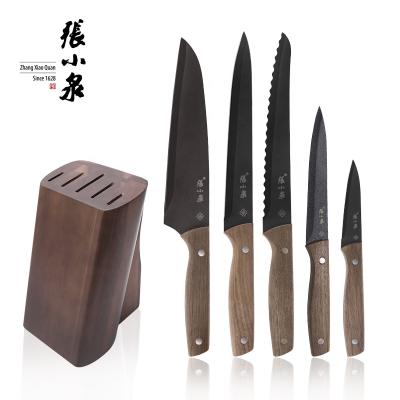 China Viable Nonstick Color Coated Kitchen Knife Set With Wooden Block Stainless Steel Knives Coating Knife Set for sale