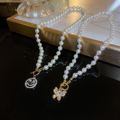 China Wholesale 2022 Trendy Freshwater Pearl Butterfly Smile Necklace Jewelry Fashion Charm Party Necklace Pendants For Women Girls for sale