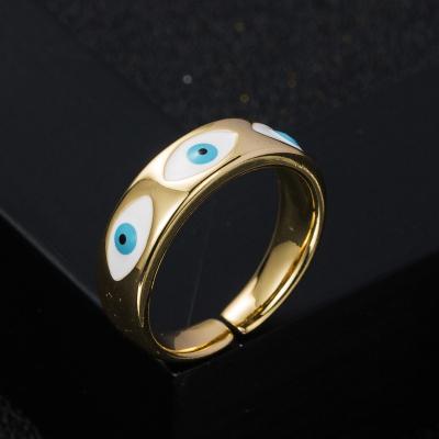 China 2022 Adjustable Fashion Women Rings Enaeml Evil Eye Rings Jewelry Gold Thin Layer Hiphop Barlaycs HipHop Openings Copper Alloy Wholesale for sale