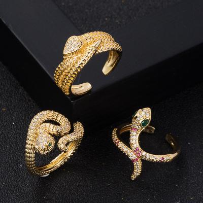 China Gold Wholesale Openings Hiphop Barlaycs Hiphop Copper Alloy Zircon Snake Rings Fashion Jewelry Adjustable 2022 Rings Women Accessory for sale