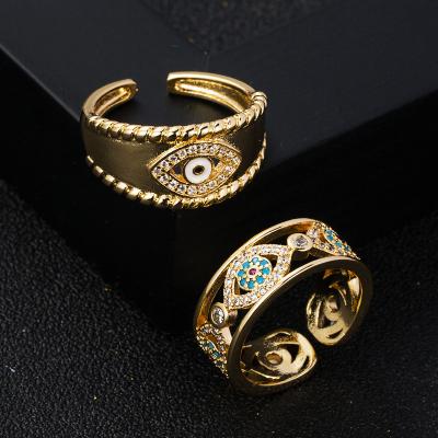 China 2022 Adjustable Hiphop Barlaycs Copper Alloy Zircon Evil Eyes Rings Jewelry Wholesale Fashion Openings Rings Hiphop Accessory For Women for sale