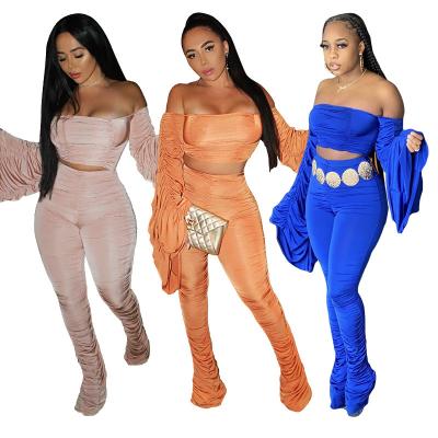 China Spring 2022 QUICK DRY New Arrivals Plus Size Women'S Sexy Clothing 2 Piece Pants Sets 2Pc Long Sleeve Crop Top Stretching Pants Women Set for sale