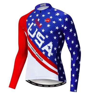 China Breathable Custom Cycling Jersey Top USA Long Sleeve Mens Ropa Ciclismo Bicycle Wear Bike Clothing Maillot Bike Tops for sale