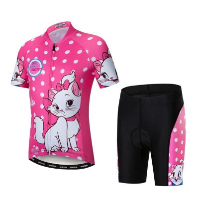 China Antibacterial Kids Bike Clothing Summer Cycling Tank Top Sets Shorts Gel Boy Girl Padded Breathable Quick Dry Kid Cycling Suits Pink Cat for sale