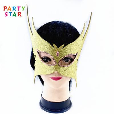 China Eco-friendly Party Accessories Gold Eva Halloween Full Face Costume Black Eye Masks With Diamond for sale