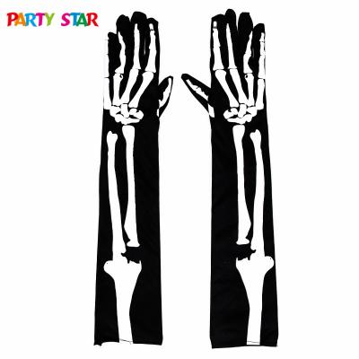 China New Halloween Party Morden Costumes Cosplay Props White Hand Sleeve Long Sleeve Bone Skeleton Ghost Gloves for sale