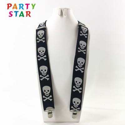 China Beauty Decorations Halloween Fashion Suspender Straps Men Women With 3 Clips Skeleton Terror Black Party Suspenders for sale