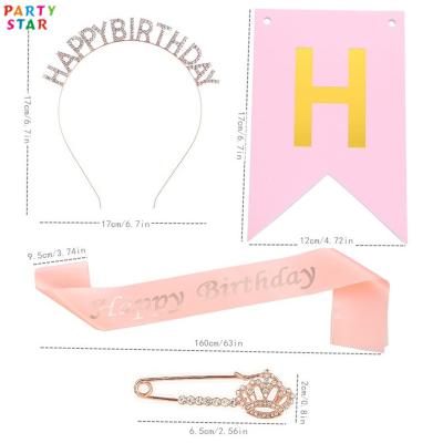 China Fashionable Hot Selling Birthday Party Supplies Headband Sash Pull Flag Brooch Pin Party Decoration Four Piece Set for sale