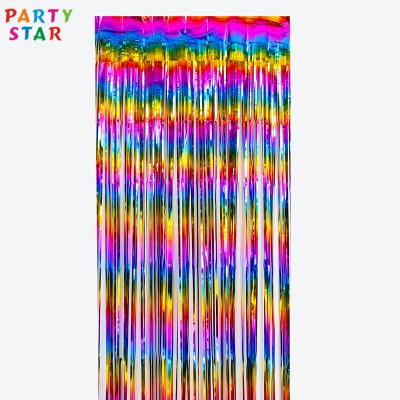 China Rainbow Wedding High Quality Daily Party Birthday Party Decoration Glitter Gradient Tinsel Foil Curtain for sale