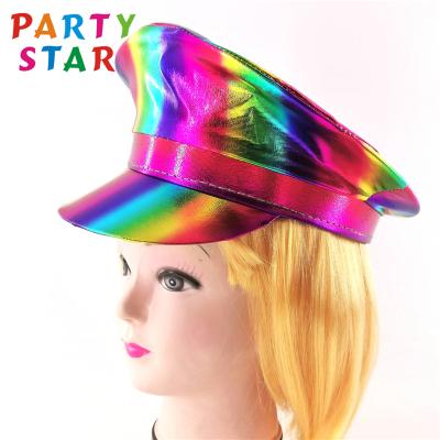 China Wholesale Fashion Daily Fun Party Hats Rainbow Party Colorful PU Police Striped Hat For Party for sale