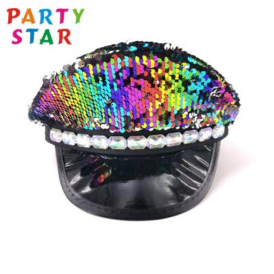 China New Daily Party Diamond Hats Performance Rainbow Sequin Multicolor Acrylic Military Hat Music For Carnival for sale