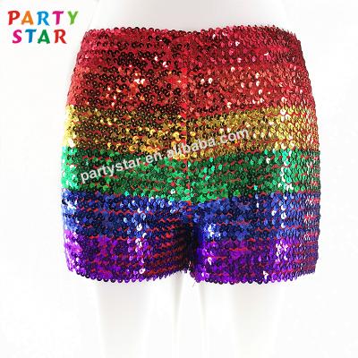 China High Quality Fashional Custom Design Performance Party Shorts Decoration Costume Rainbow Sequin Shorts for sale