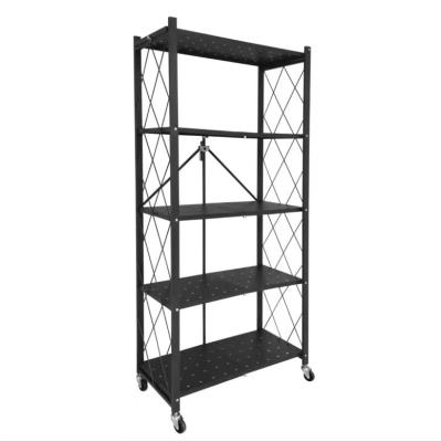 China Modern Folding Storage Rack Household Storage Kitchen Foldable Display Rack With Wheels Kitchen Storage Rack for sale