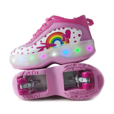 China Active Sports Deformation Roller Skate Shoes Double-Row Running Shoes With Invisible Wheels Rollerskates for sale