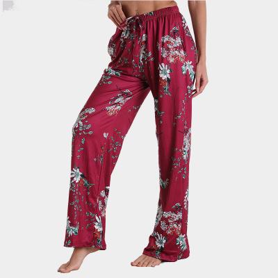 China OEM Fashion Women's Pants Breathable Flowers Plaid Digital Printing Loose Wide Leg Pants Casual High Waist Sports Straight Pants for sale