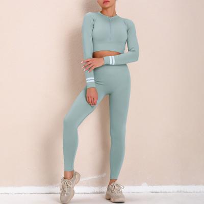 China New Long Sleeve Zipper Breathable Yoga Suit Pants Fitness Tight Running Sportswear Women's Breathable Suit for sale