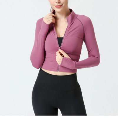 China Breathable Fitness Nylon Slim Yoga Zipper Jacket Sports Yoga Workout Solid Color Long Sleeve Tops for sale