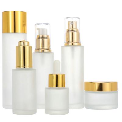 China High quality luxury glass cream containers 30 50g 40 120ml skin care packaging cosmetic bottles and jars sets for sale