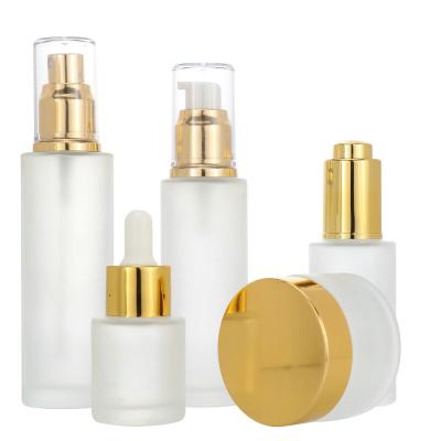 China High Quality Luxury Glass Cosmetic Bottle Set Skin Care Packaging Custom Cosmetics Glass Lotion Cream Bottles And Jars for sale