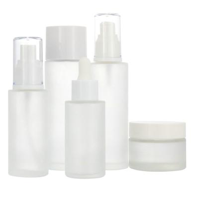 China High quality luxury glass lotion containers 30 50g 40 120ml skin care packaging cosmetic bottles and jars sets for sale