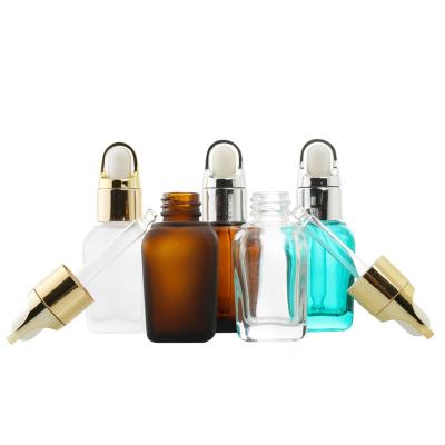 China High Qiality Wholesale Cosmetic Package Glass Dropper Square Shape 15ml 30ml 50ml 100ml Glass Bottle for sale