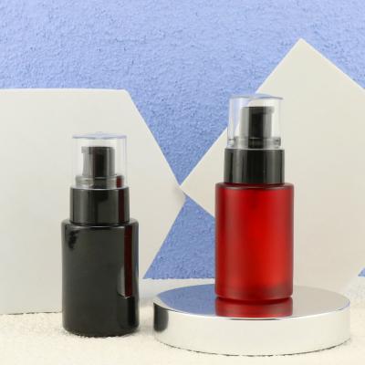 China Cosmetic Customize Cosmetic Bottles Glass Round Shape Red Color Essential Oil Flat Glass Dropper Bottle 30ml for sale