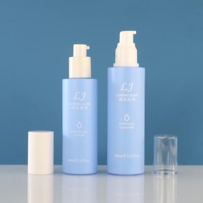 China 30ml 80ml Cosmetic Blue Cylinder Pump Dropper Glass Cosmetic Packaging Bottle for sale