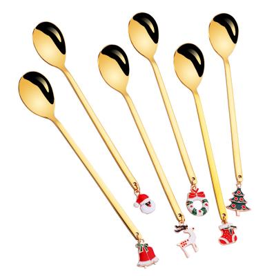 China 304 Stainless Steel Western Spoon Set 6 Pcs Christmas Creative Tableware Kids Spoon With Hand Gift Box for sale