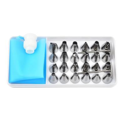 China Stocked Stainless Steel Decorating Mouth Set 24 Cakes Decorating Cookies Cream Squeezing Baking Tool for sale