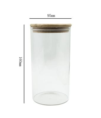 China Viable Transparent Food Storage Canister Round Glass Bamboo Lid Glass Jar Pasta Container With Wooden Lid for sale