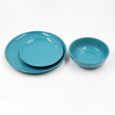 China Sustainable Hot Selling Simple Blue Glazed Sandstone 3 Dinner Set Set for sale