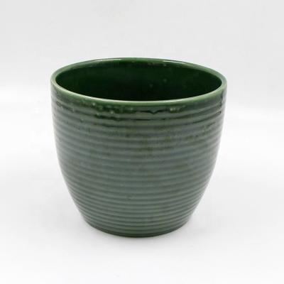 China A modern set of three dark green glaze ceramic flowerpot with wire for sale